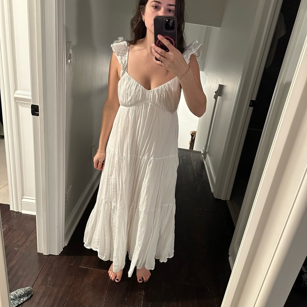 Abercrombie white ruffle Flutter Sleeve  Maxi Dress